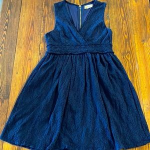 Altar’d Stare Navy Fit and Flare V neck lace casual dress